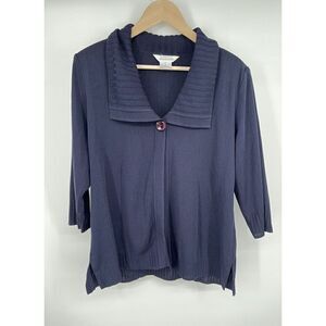 Exclusively Misook Navy Blue Sweater Cardigan Knit 3/4 Sleeves Size Large